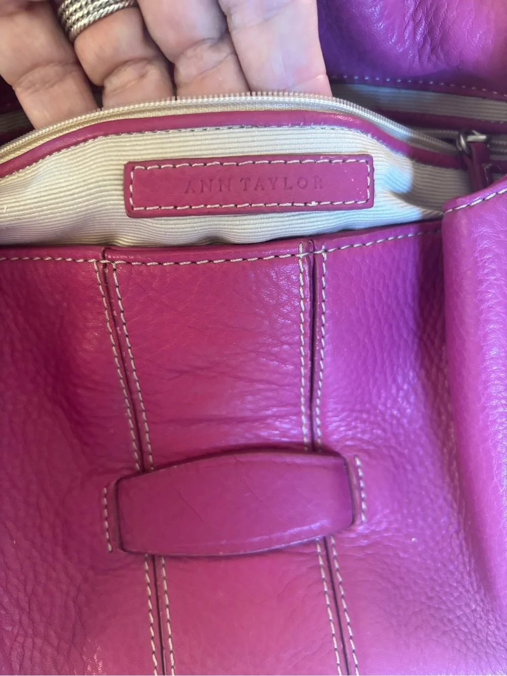 Ann Taylor Rose-Pink Leather Shoulder Bag with Front Tab